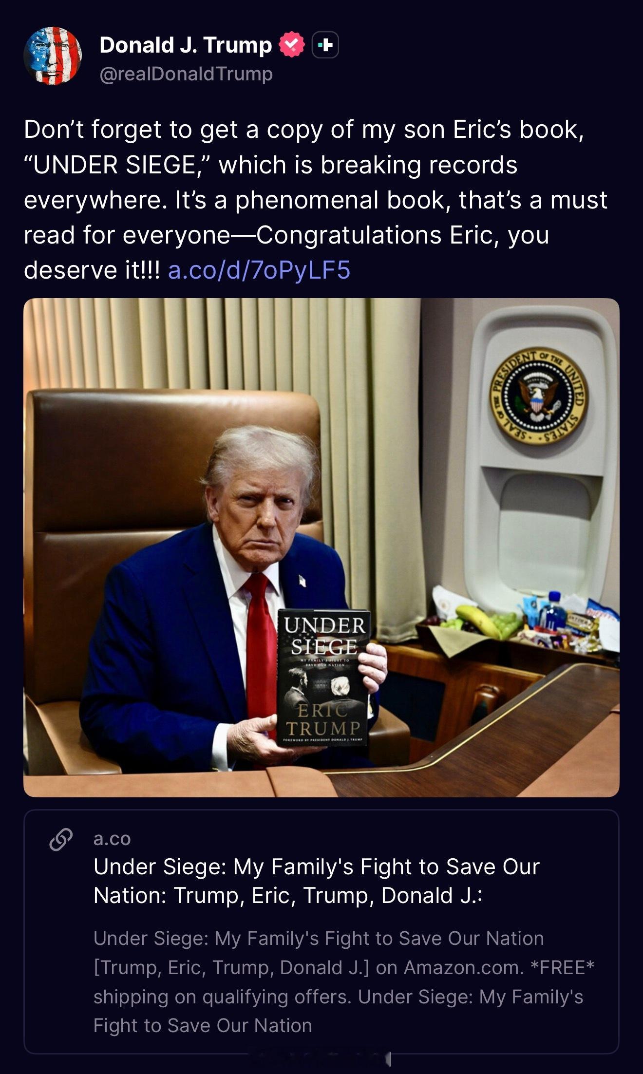 川普给儿子带货。 ​​​