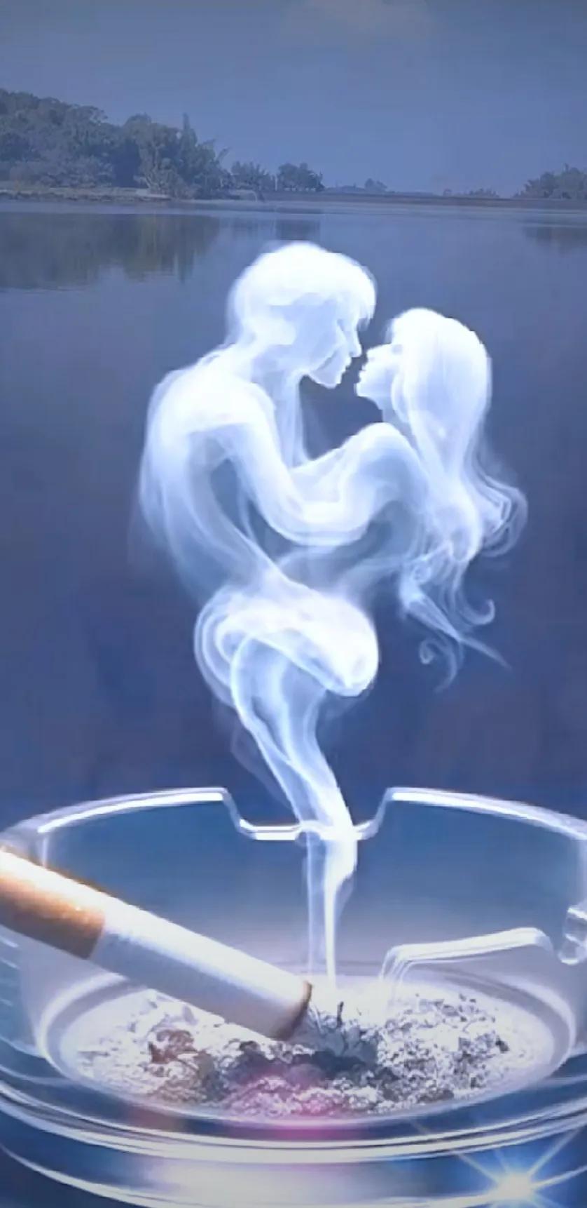 那支香烟于是有了灵气，渐渐地凝聚成了一对年轻的情侣，彼此深情相望，紧紧相拥。或许