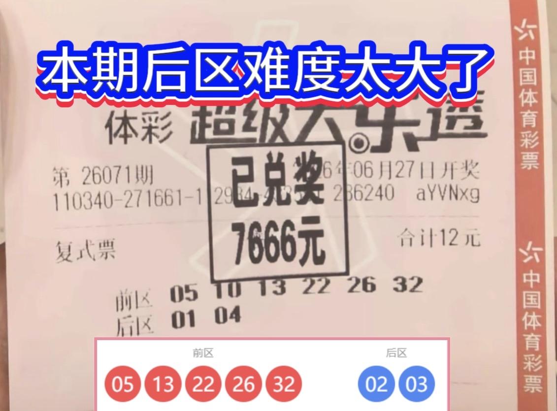 差后区憾失大奖！12元小复式拿下七千多奖金。

大乐透26071期开奖尘埃落定，