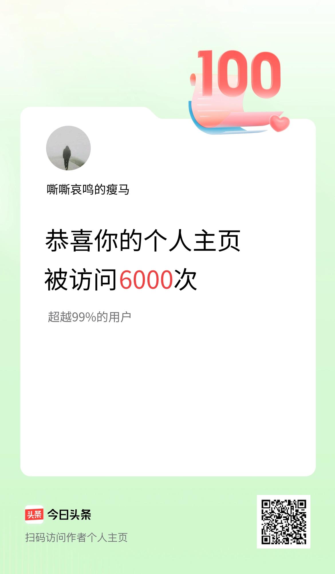我的头条个人主页被访问6000次啦！