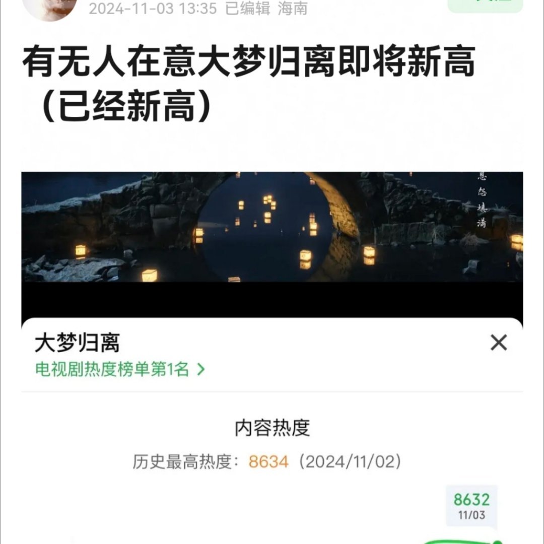 我真信了你们的邪，昨晚刷到好多帖子说大梦归离好起来了热度新高一直在涨，一看云合掉