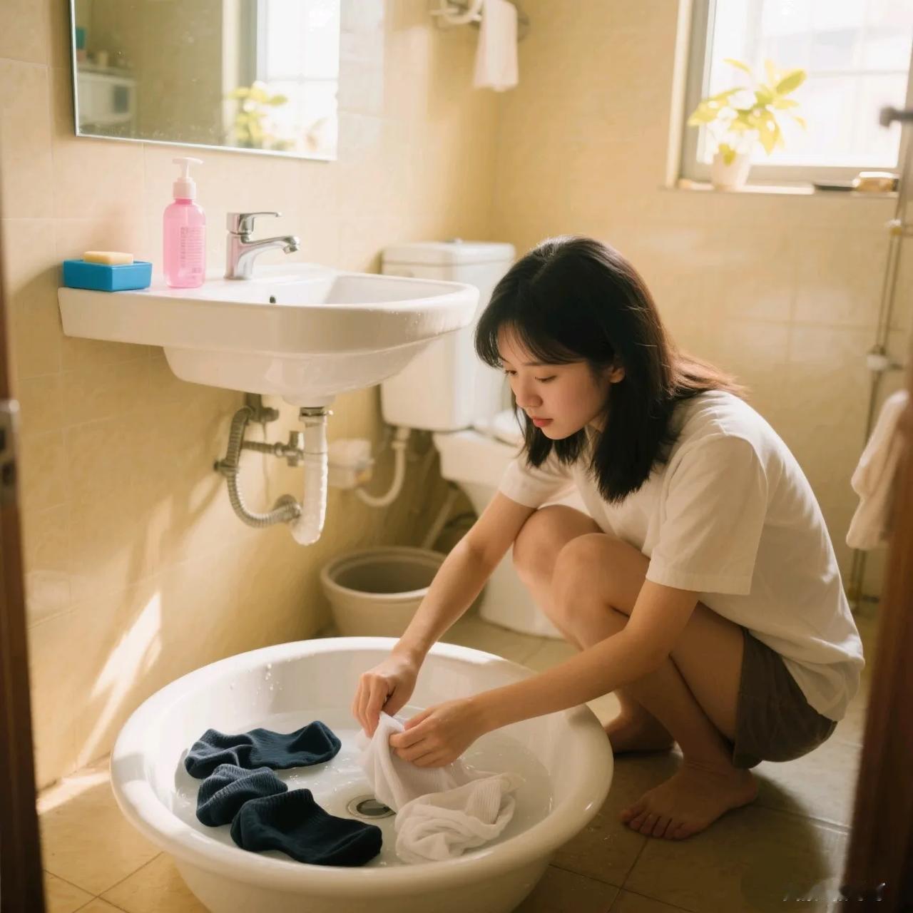 夏天不用给老公洗臭袜子了
夏天虽然很热
但我洗衣服轻松多了
老公洗完澡自己洗衣服