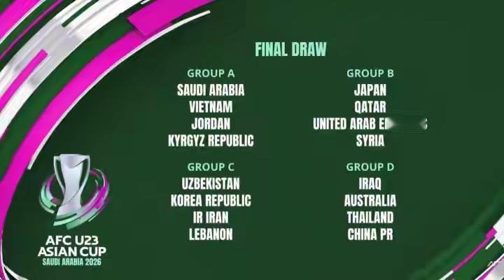 2026年U23亚洲杯分组结果出炉！国足U23队被分在D组，将与同组的伊拉克、澳