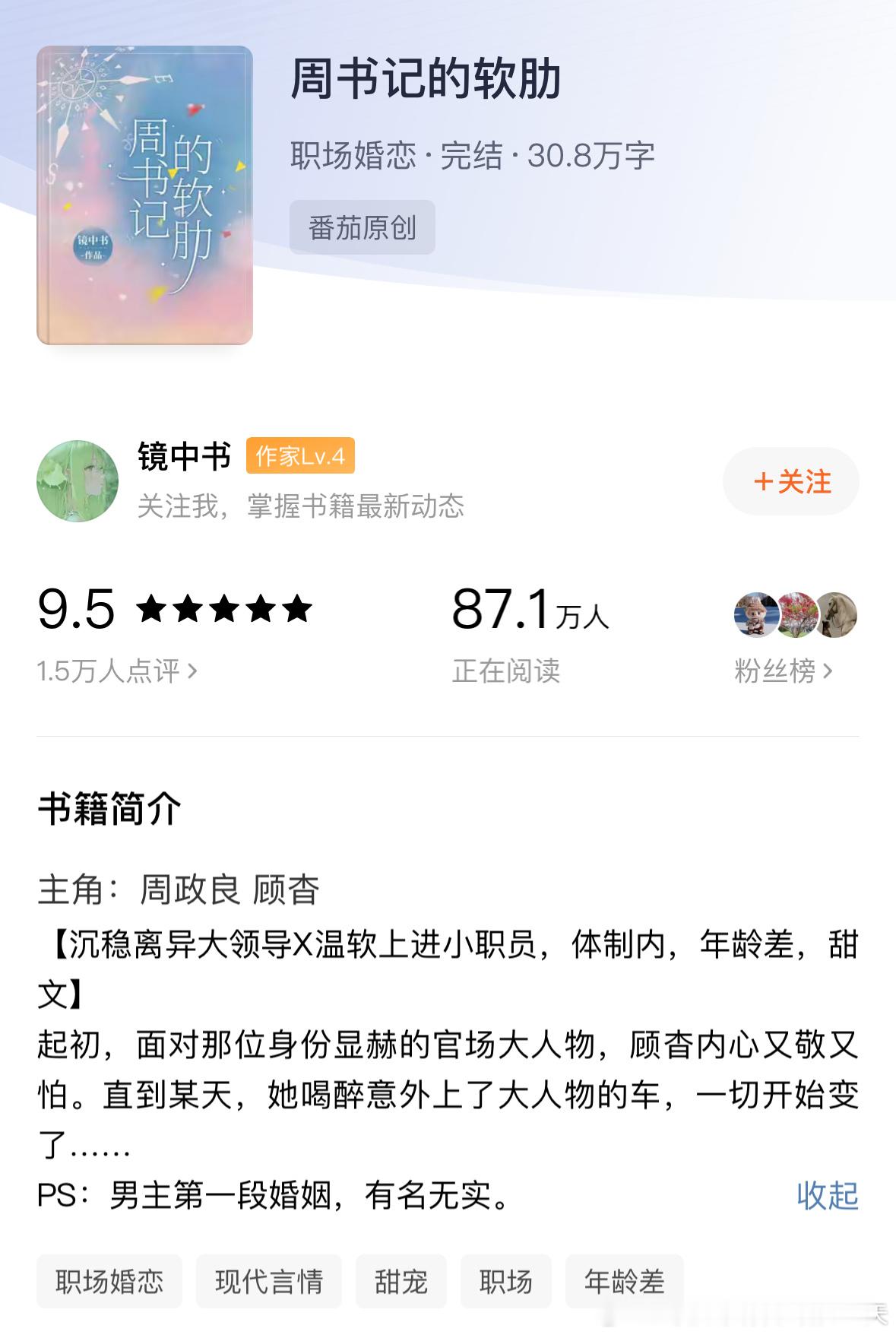 《周书记的软肋》by 镜中书评分：4.7分关键词：高干 年龄差 甜文人设：沉稳离