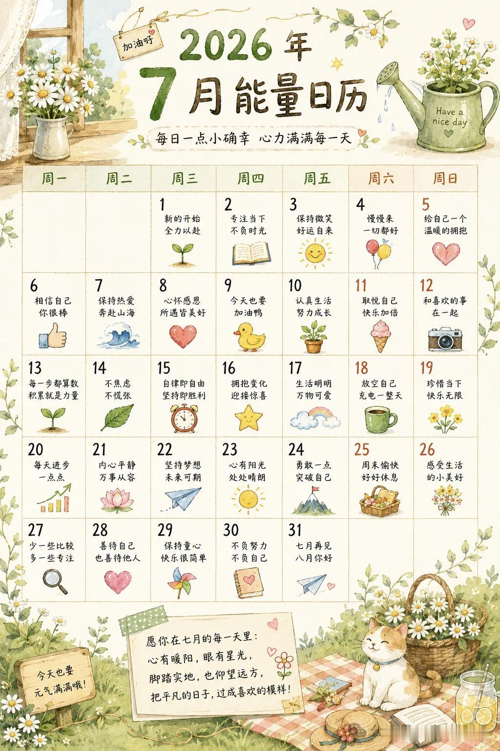 转眼7月过了好几天
这个假期要好好养自己

每日一点小确幸 ，	保持微笑
慢慢来