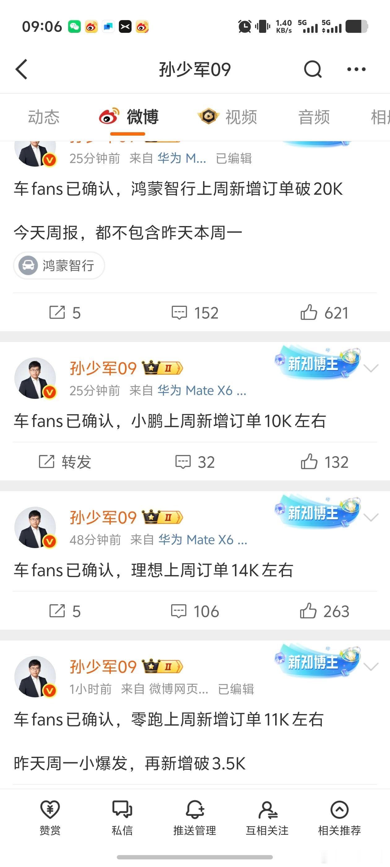 分享一波来自的数据。- 鸿蒙智行周新增订单破 20K，主力应该是 M8？- 理想
