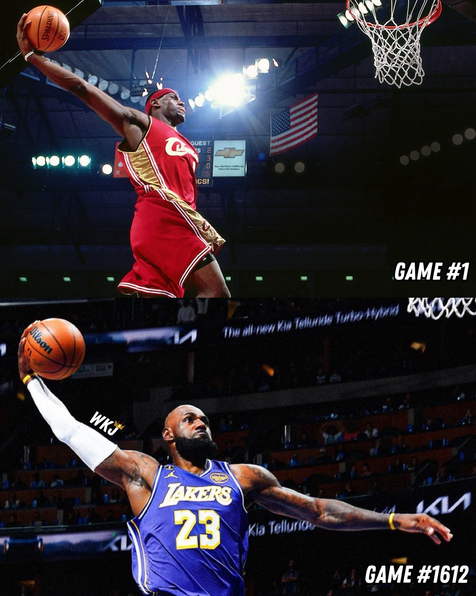 跨时代！NBA历史最长的河！詹姆斯第1场比赛詹姆斯第1612场比赛两场比赛都有类