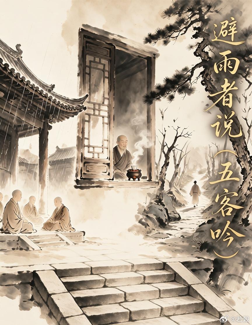 【若谷诗：避雨者说（又名“五客吟”）】人躲了一辈子雨，是雨伤心，还是人想逃避……