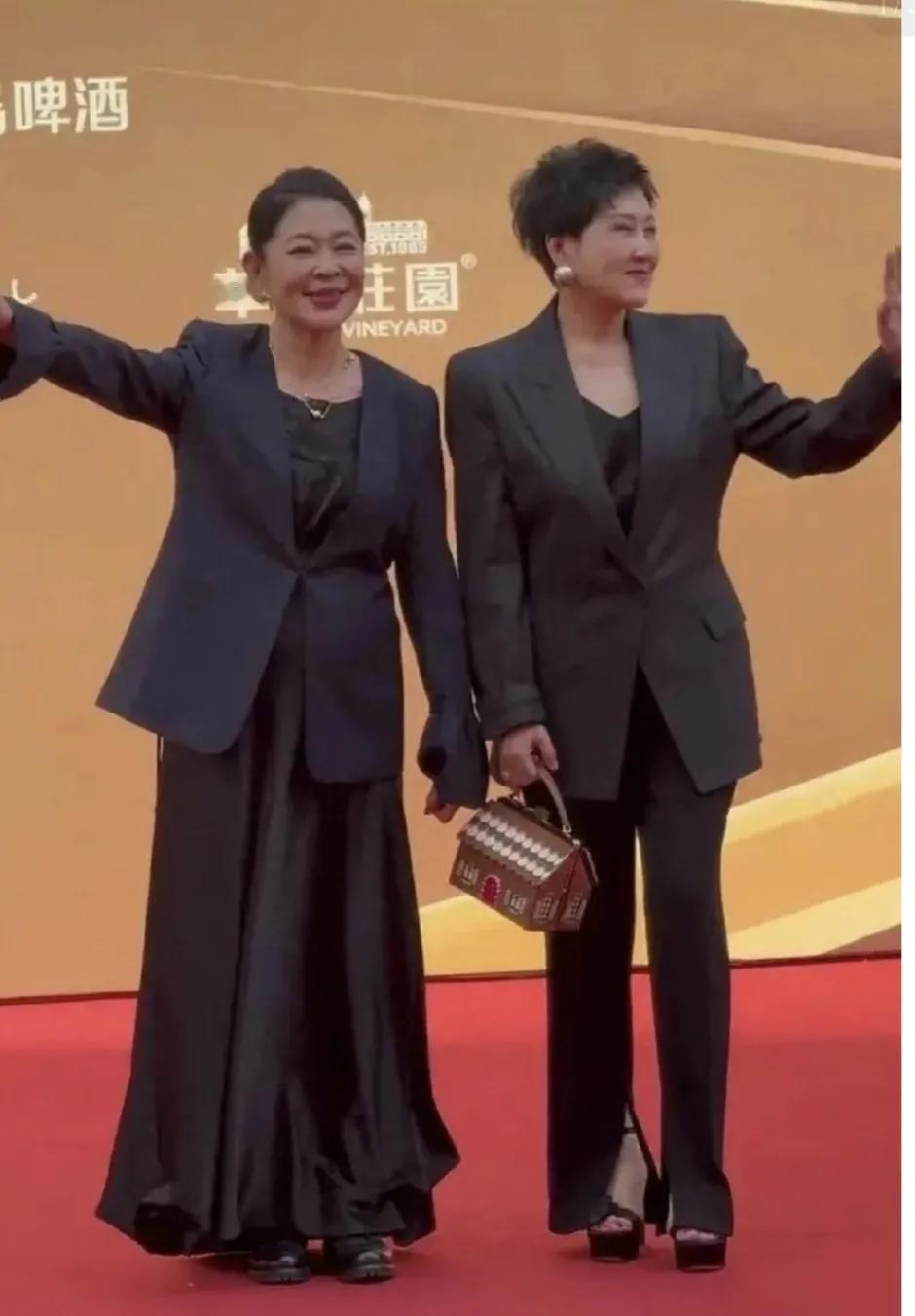 华表奖走红毯，两个重量级人物：66岁的倪萍和63岁的张凯丽。年轻时美丽的她们随着