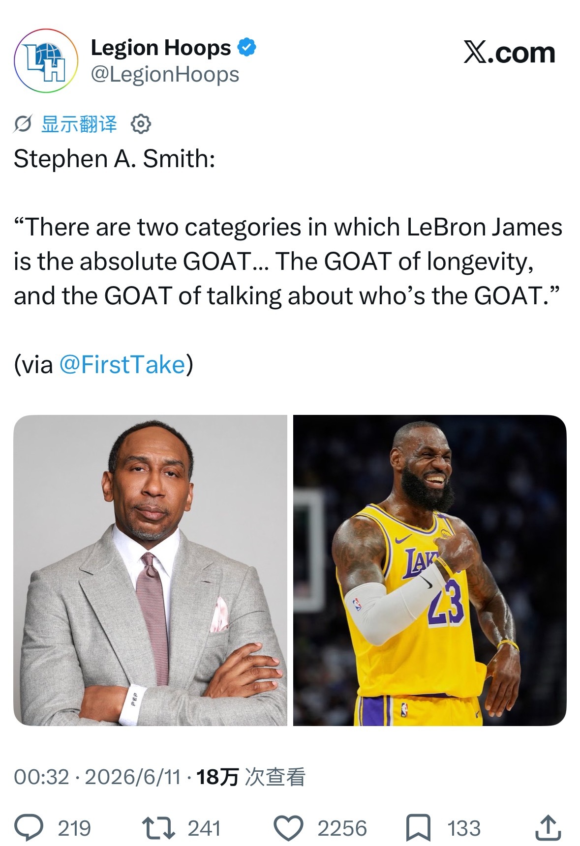哈哈哈哈哈哈 A斯密斯说詹姆斯在两个领域是GOAT第一是职业生涯持久力GOAT 