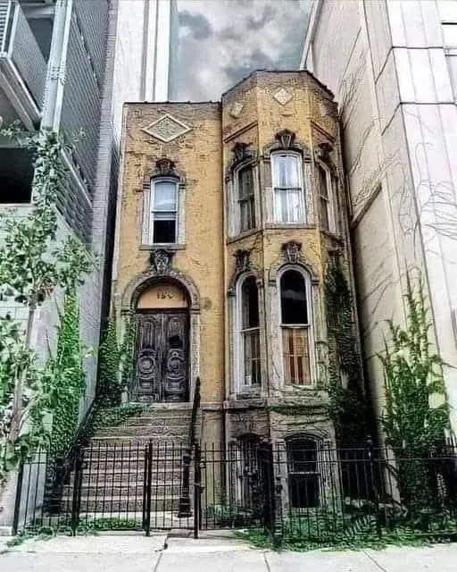 芝加哥一栋废弃房屋…… 像这样的废弃房屋隐藏在现代高楼大厦之间，提醒着人们这座城