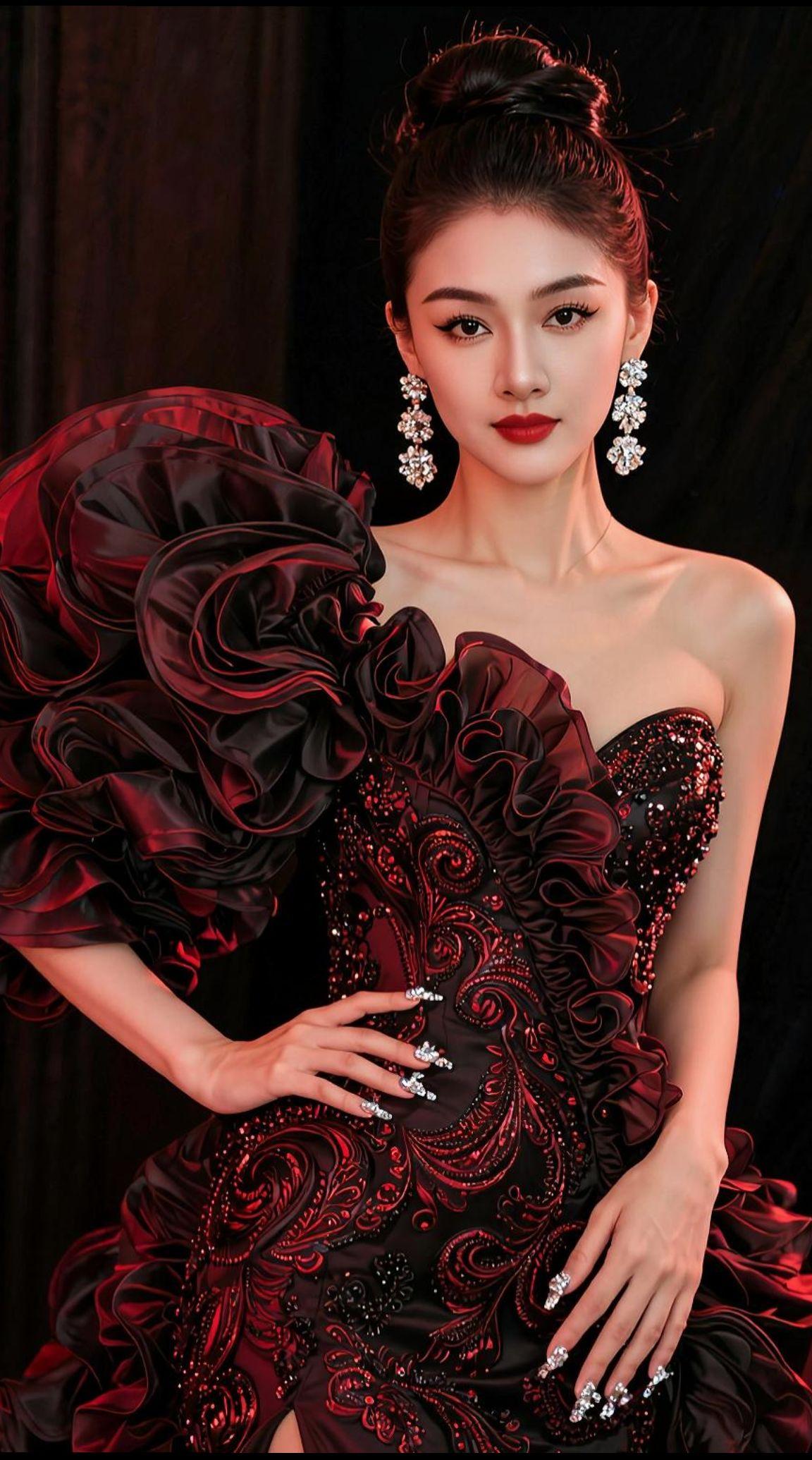 暗调里的贵气御姐🌙
一抬眼，就是高级感满满的造型大片。