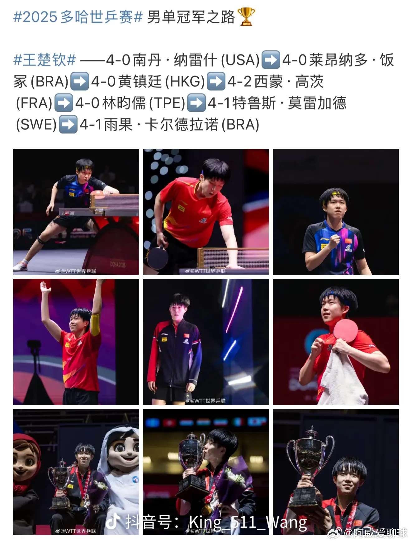 王楚钦世乒赛夺冠一周年正念是最大的福报，自带光芒的贵气，王者楚钦耶！赛场上霸气凛