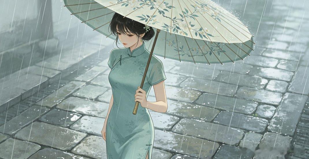 Angelababy江南雨景氛围感清冷江南落雨的景致，配上杨颖本身的骨相，氛围感