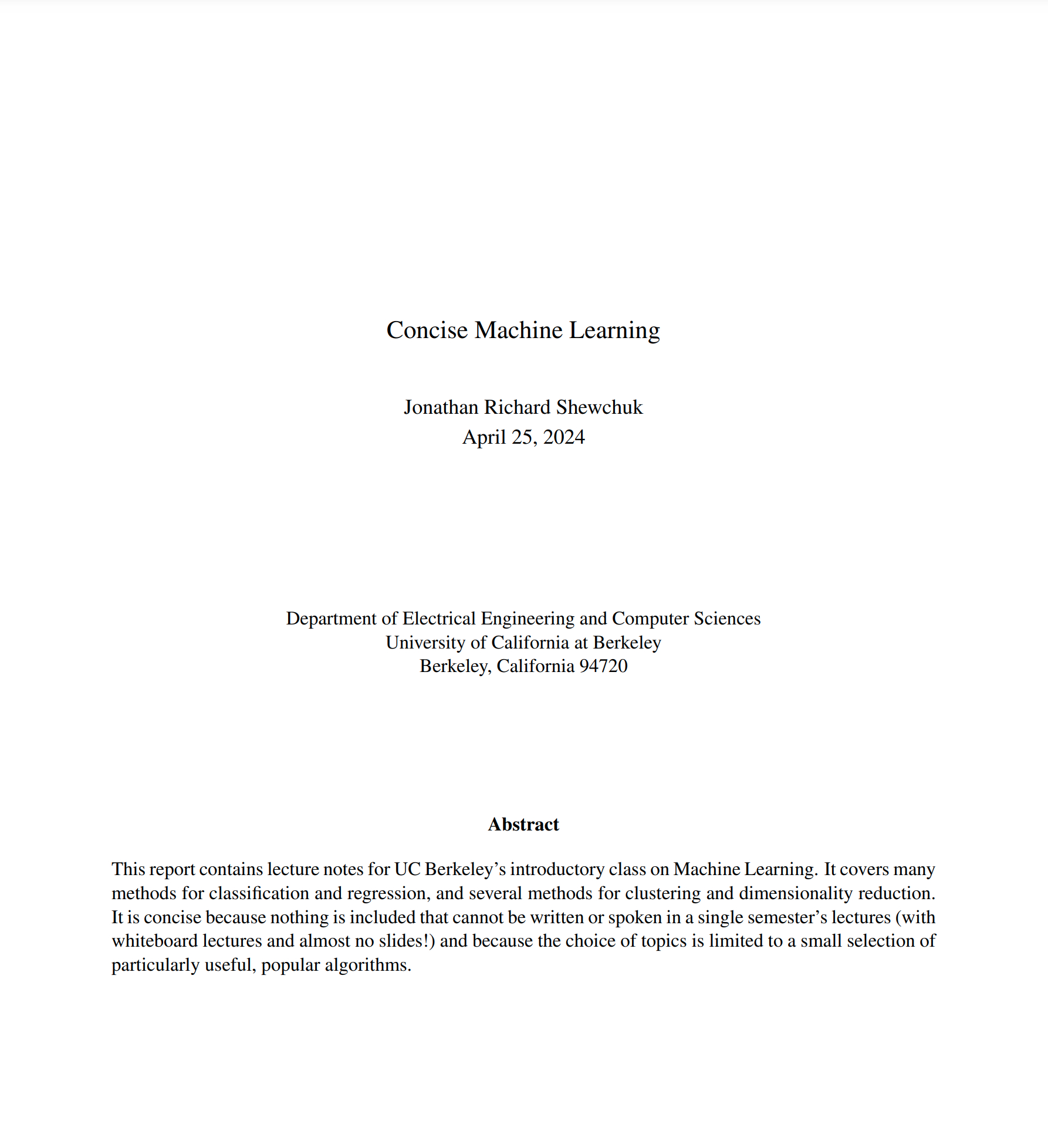 加州大学伯克利分校的简明机器学习讲义people.eecs.berkeley.e