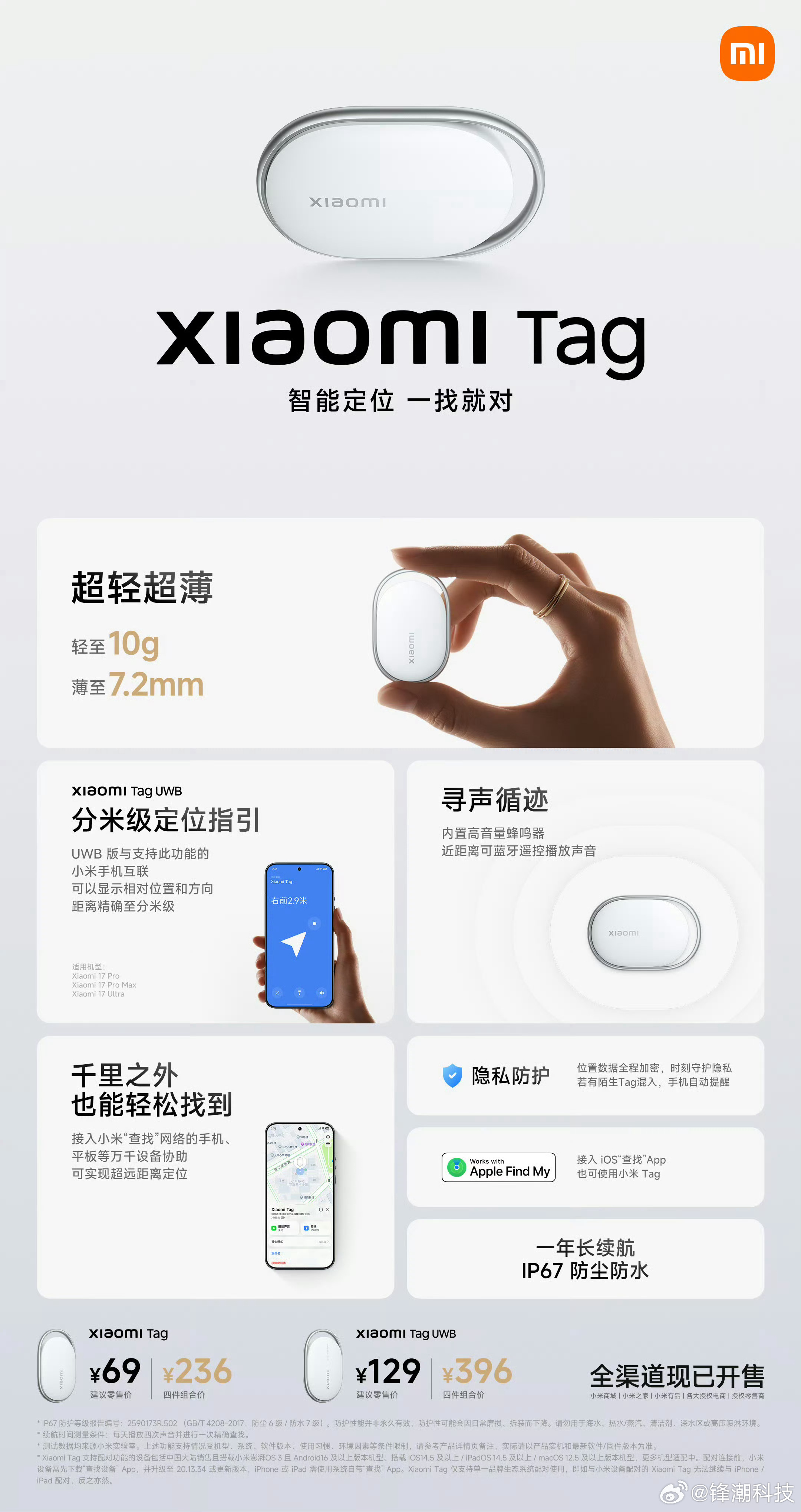 小米这个防丢追踪器小米Tag国内也上了。 