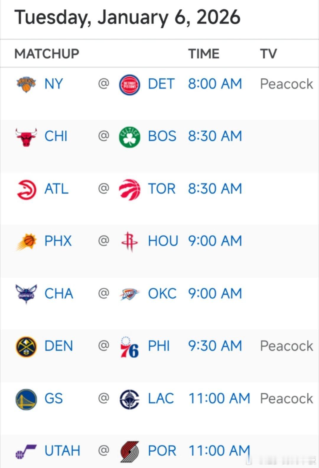 明日8场比赛预告🎬8:00 尼克斯vs活塞9:00 太阳vs火箭9:30 掘金