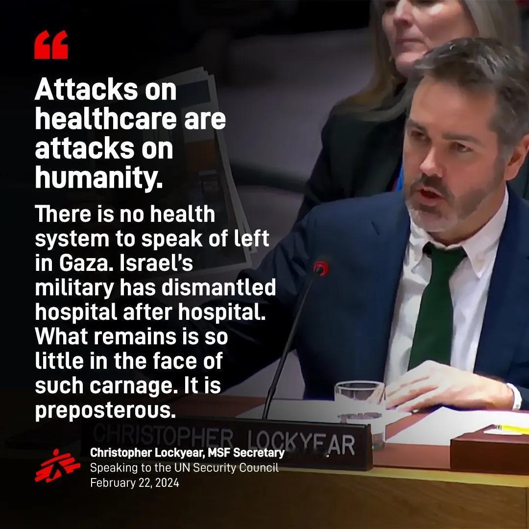 国际无国界医生组织主任:

“加沙已经没有任何医疗系统可言。以色列军队轰炸摧毁了
