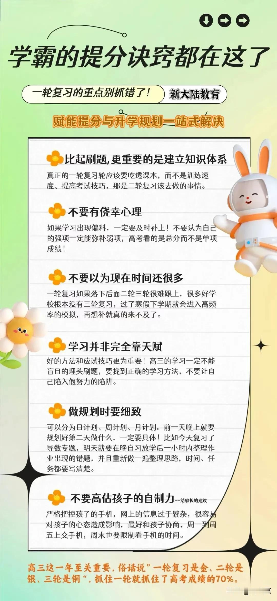 重视高三一轮复习，抢占高考70%分数。