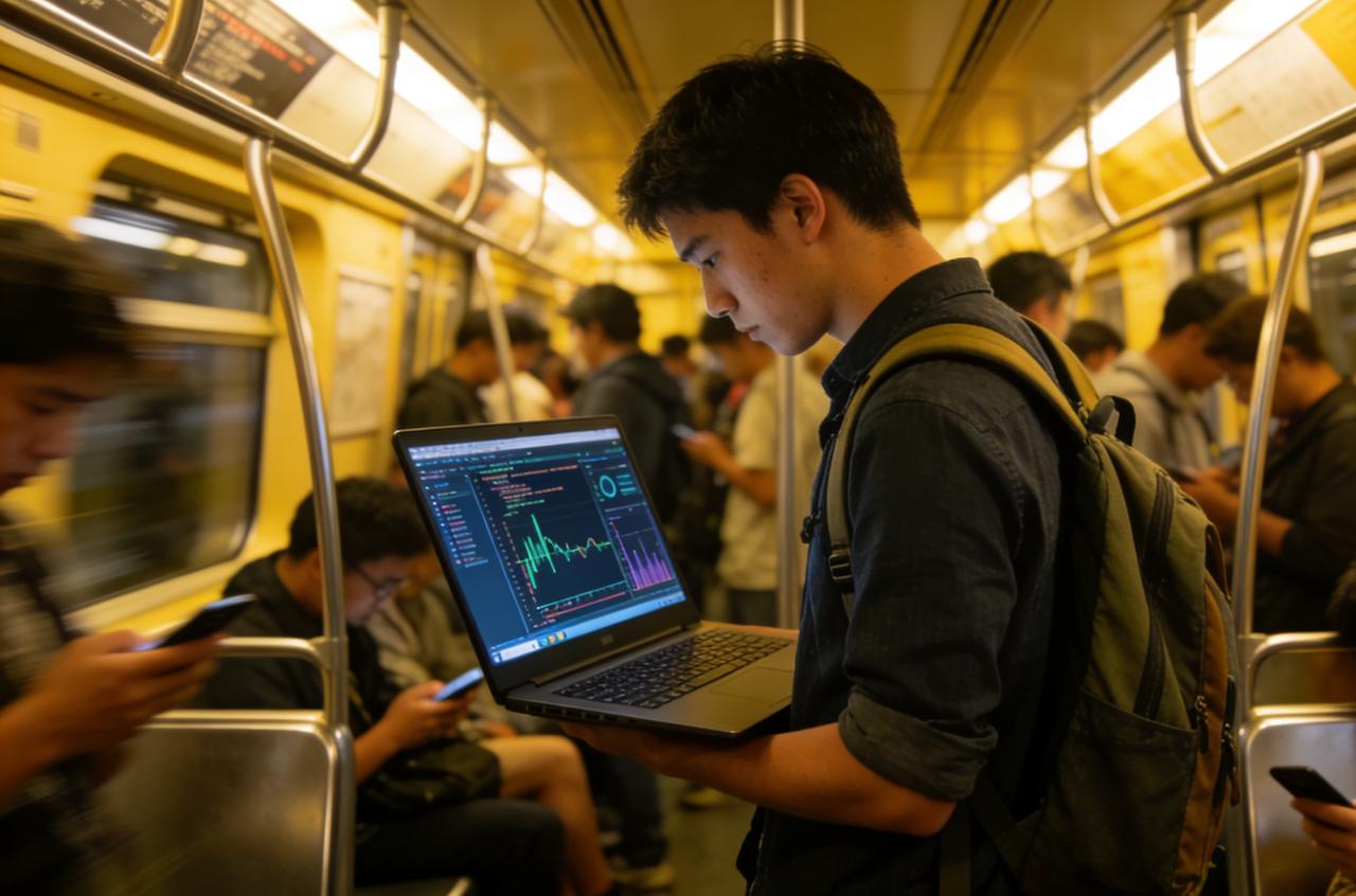清晨六点半，28岁的程序员林浩挤在早高峰地铁里，电脑屏幕还亮着昨晚未调试完的AI