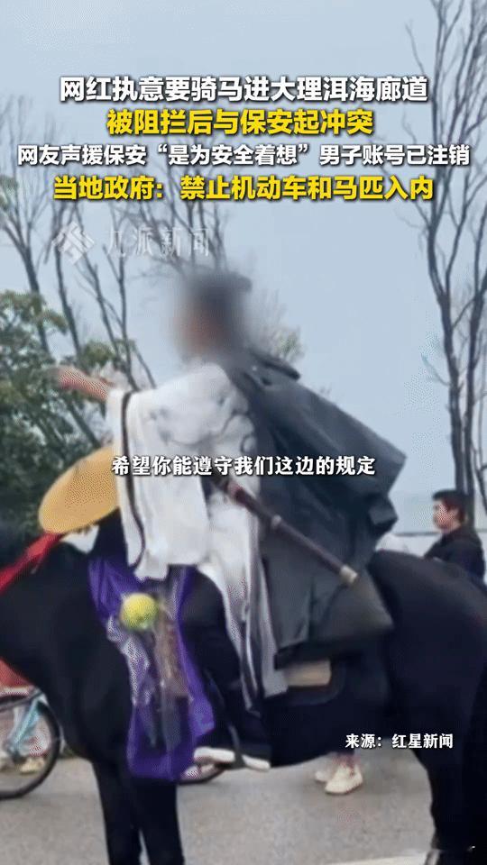 网红骑马硬闯洱海廊道，账号注销！武侠梦碰上规则，网友：这波不冤

“仗剑走天涯”