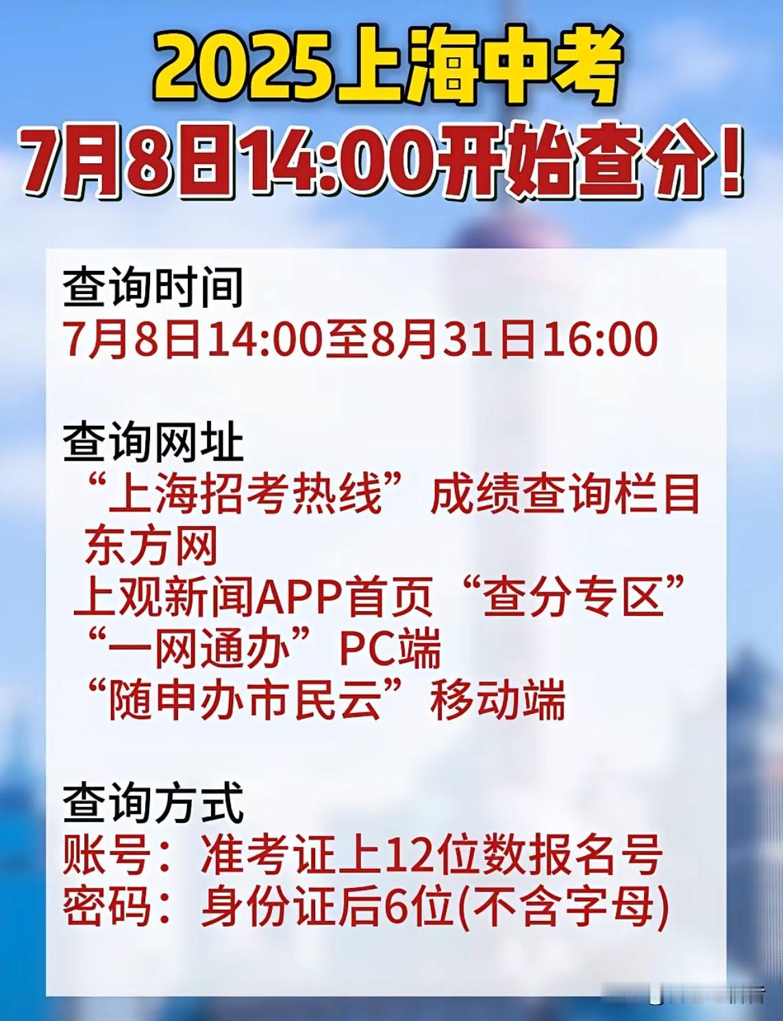 中考查分啦：‼️重要的事情说三遍
2025年7月8日，今天下午2点中考开始查分
