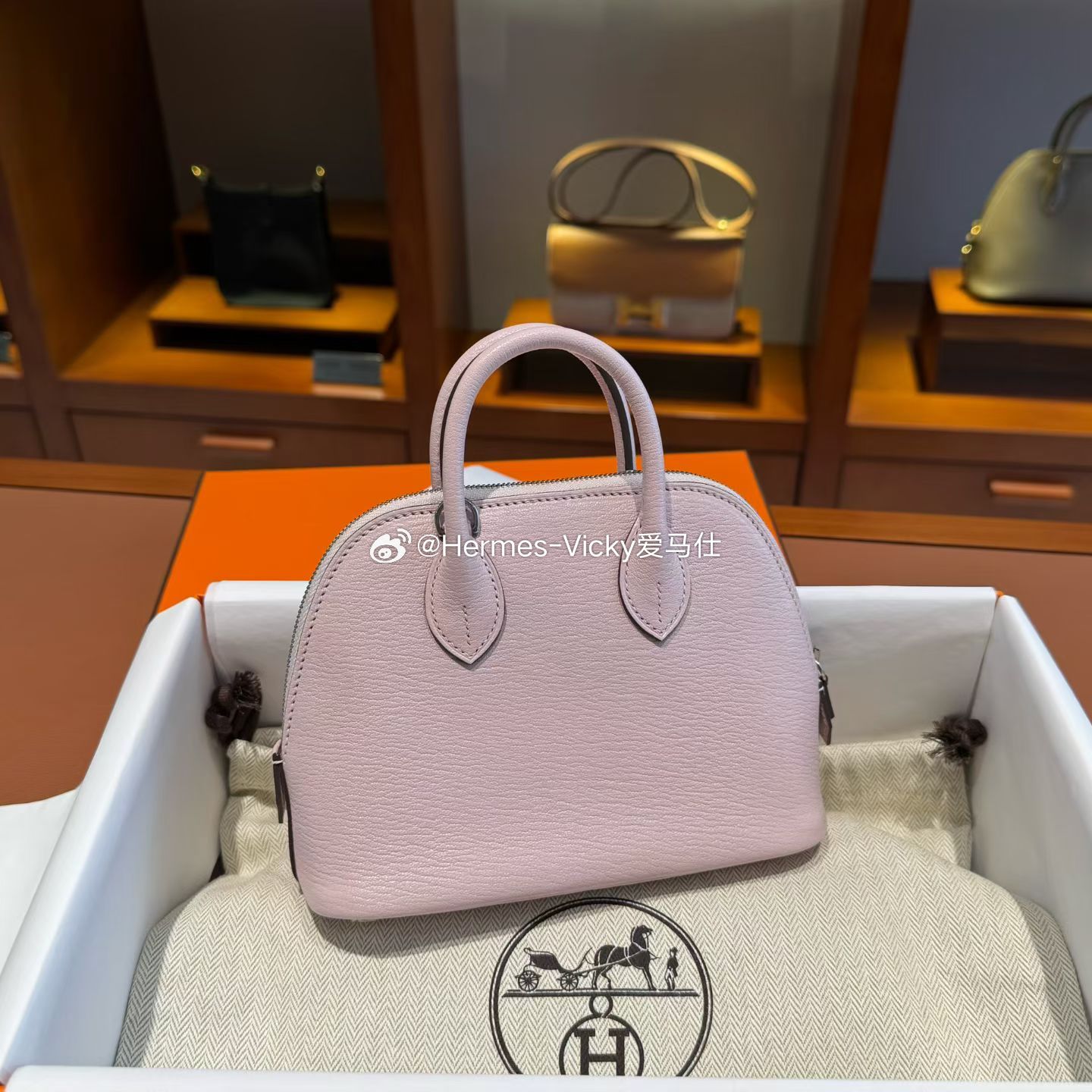 Bolide Mini 山羊皮 M7恋爱粉 银扣爱马仕hermes