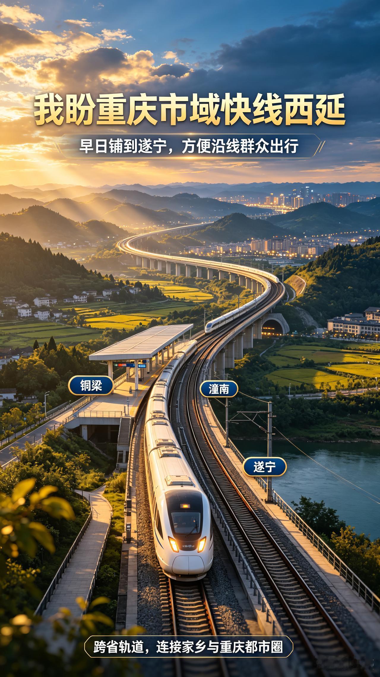 我盼重庆市域快线西延，早日铺到遂宁方便沿线群众出行身为土生土长的遂宁人，我常常凝