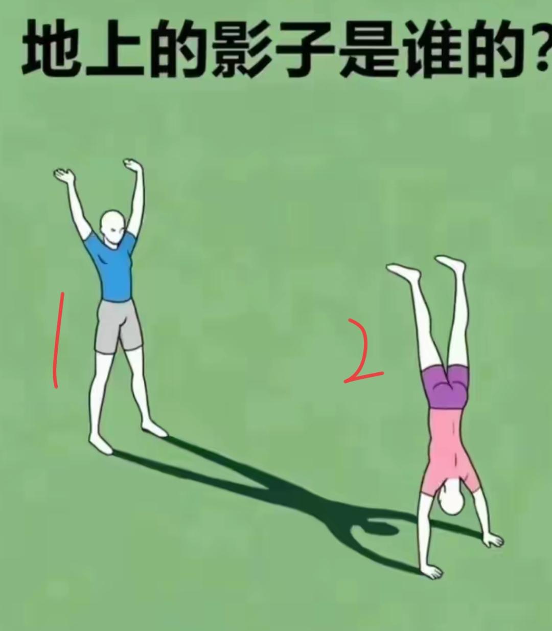 地上的影子，到底是谁的？是1号的还是2号的呢？从哪里能看出来？出来说一下。个人影