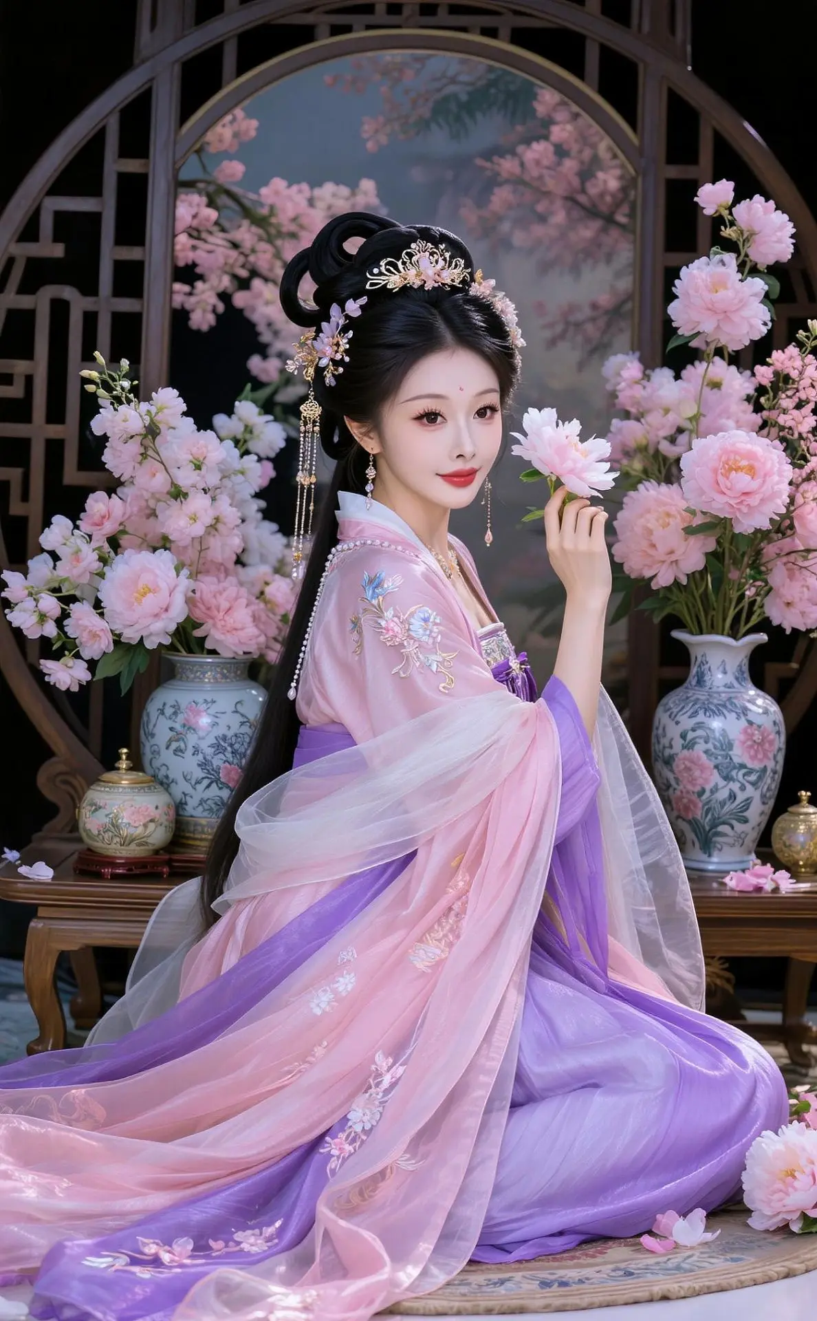 AI牡丹闺阁图 古风花神 ai创作 古风