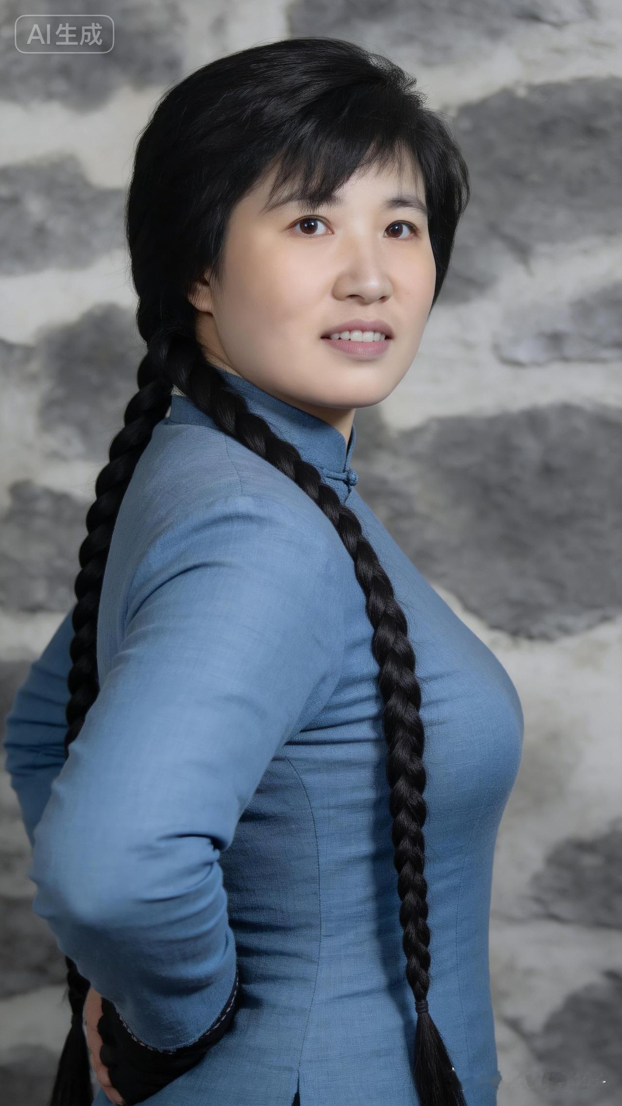 优雅蓝衣美人，长辫飘逸，气质非凡！💙✨