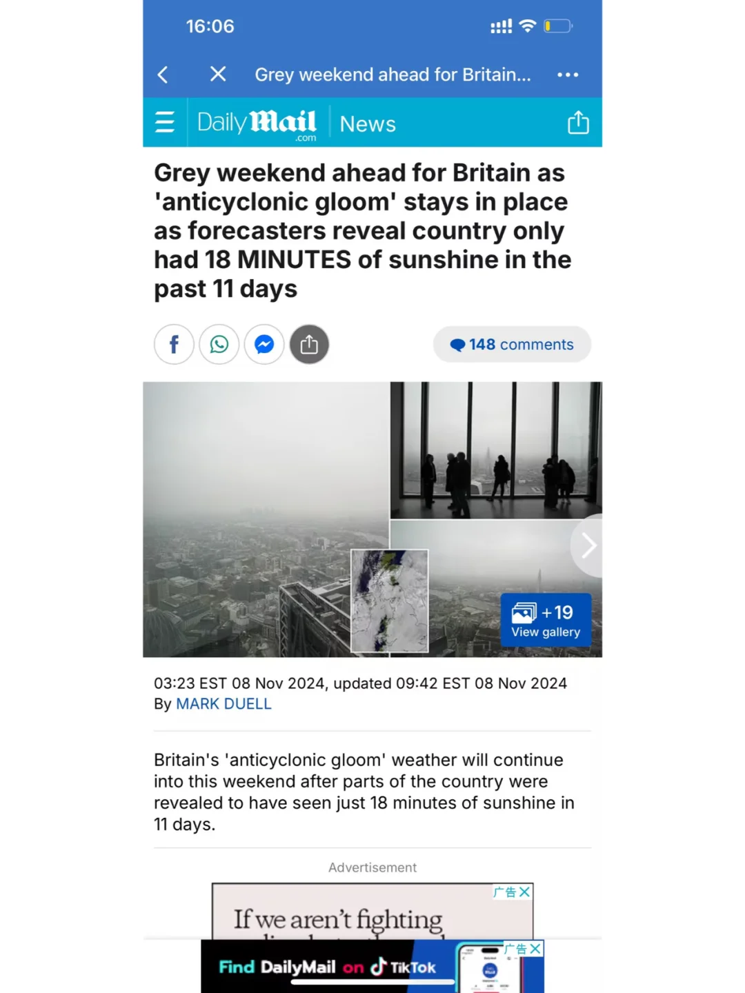 英国过去11天只有18分钟的光照