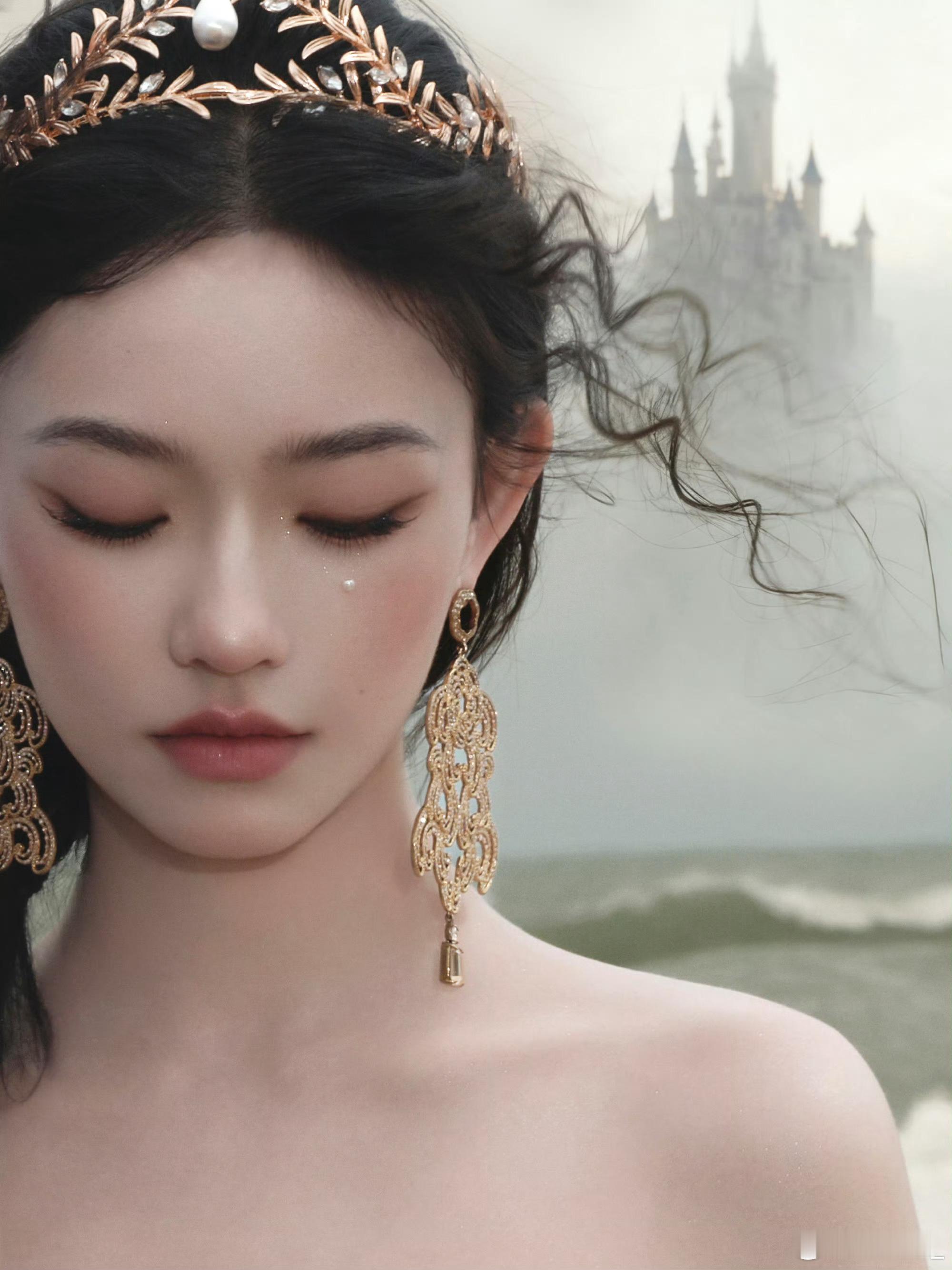 林允公主皇冠 海雾蜃景中的时光信使！泪痕凝颊成珍珠，掌心刻着潮汐纹路，记忆织就的