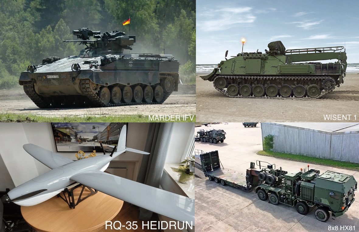 柏林宣布一批新军援。>20 辆配备弹药的 MARDER 步兵战车>2 个扫雷罐 