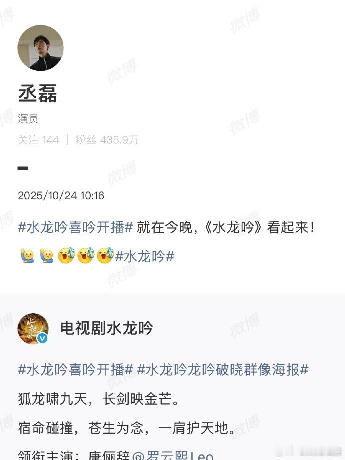 丞磊在宣传《水龙吟》时，也用打 call 的形式为这部作品加油打气。宣传举动与打