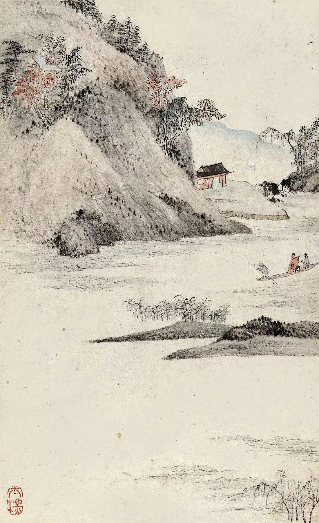 查士标《 旅邗写景册》，淡雅清逸、情境悠远！
此册八开册页为查士标不同时期作品的