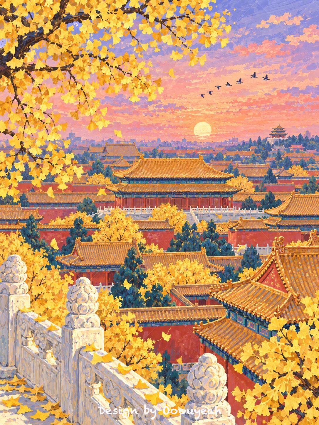 朱红宫墙与金色银杏交织，浓烈又克制。属于故宫的秋天，自带一份东方美学。 ​​​