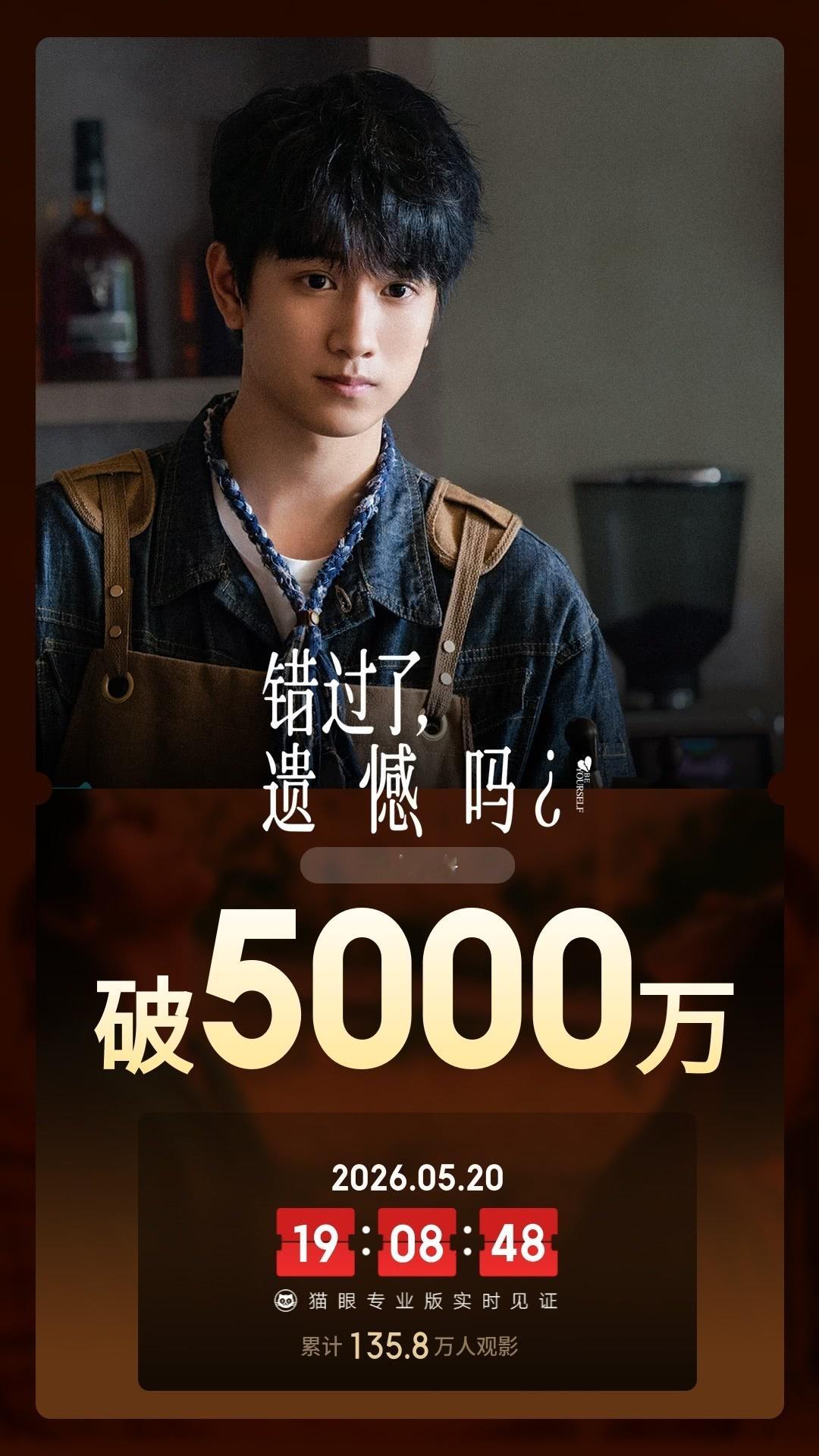 错过了遗憾吗总票房破5000万据猫眼专业版数据，电影《错过了，遗憾吗？》上映1天