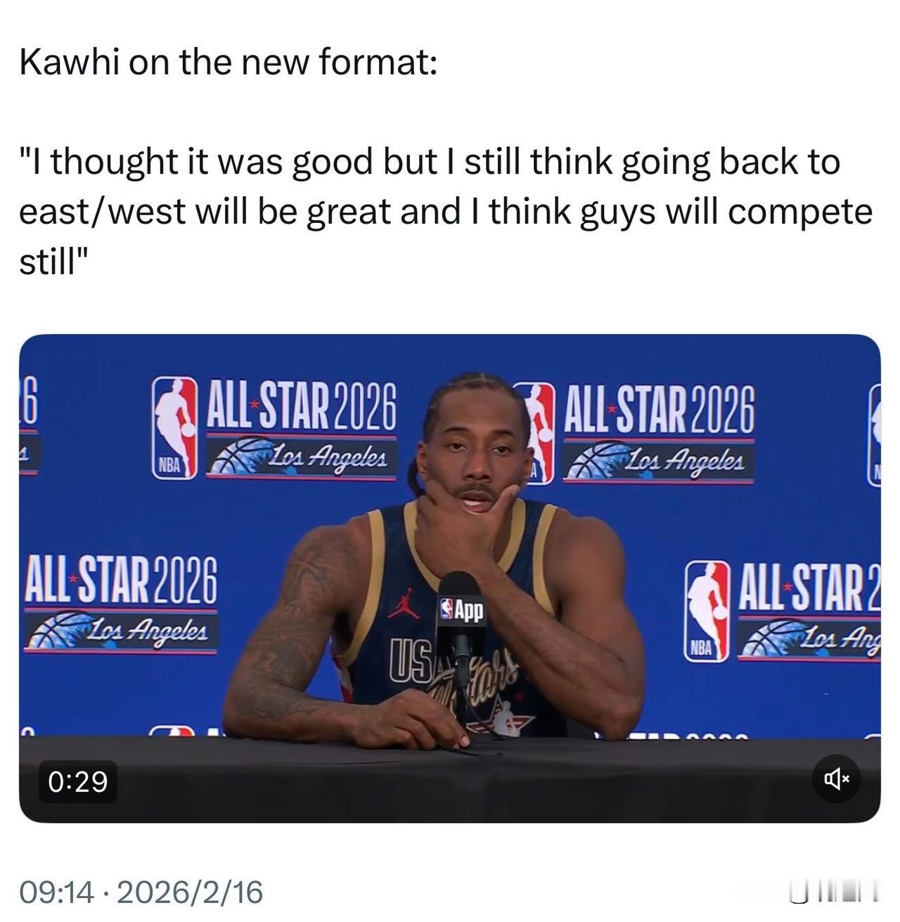 错失全明星MVP后，伦纳德直言：新赛制可以，但更想回归东西部对决！
 
2026