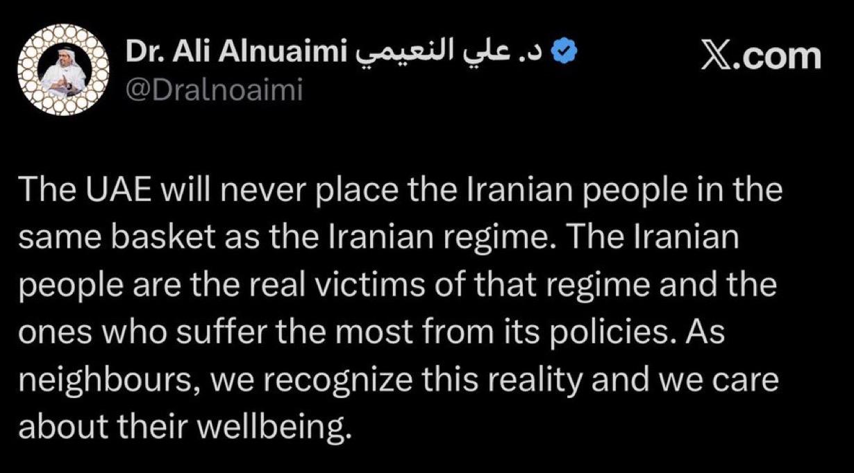 阿联酋否认对伊朗发动袭击。阿联酋国防委员会主席阿里·努艾米就有关阿联酋空军袭击伊