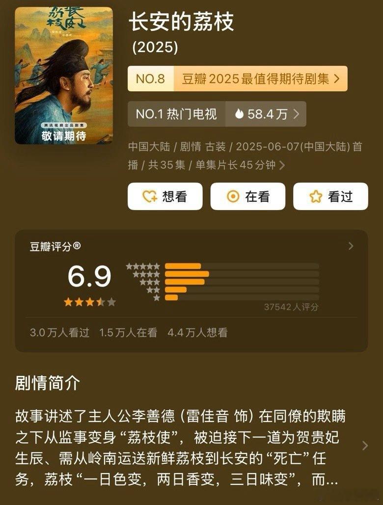 《长安的荔枝》豆瓣开分6.9，这个分说实话真的高了[允悲][允悲][允悲] ​​