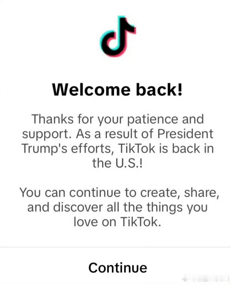 TikTok正恢复美用户服务 这么快就回来了，感觉是个在川普在搭配，瞎猜的。那接