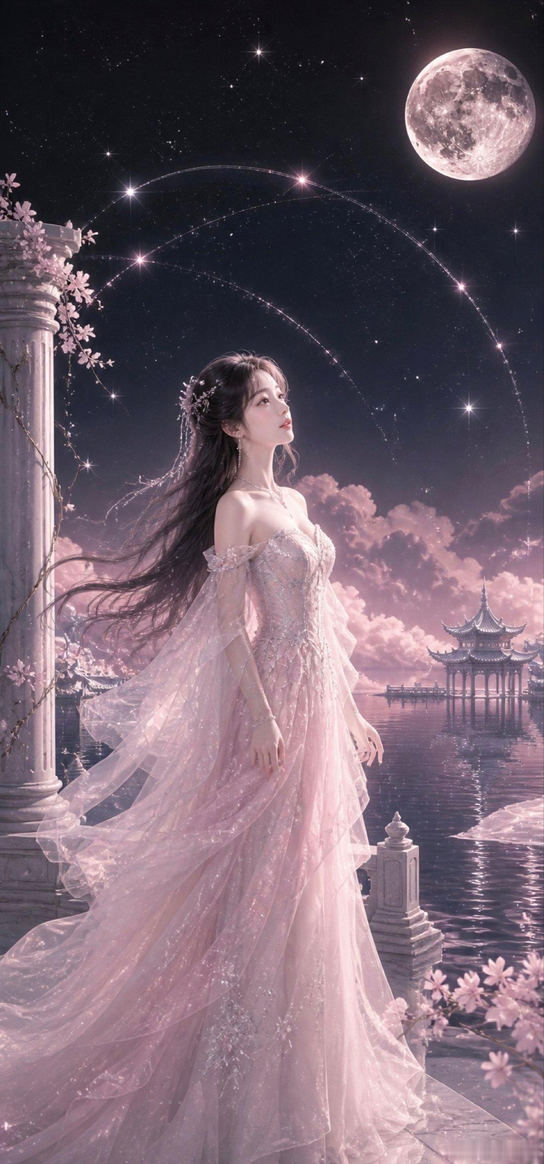 月色漫星河梦幻城堡仙女优美壁纸 ​​​
