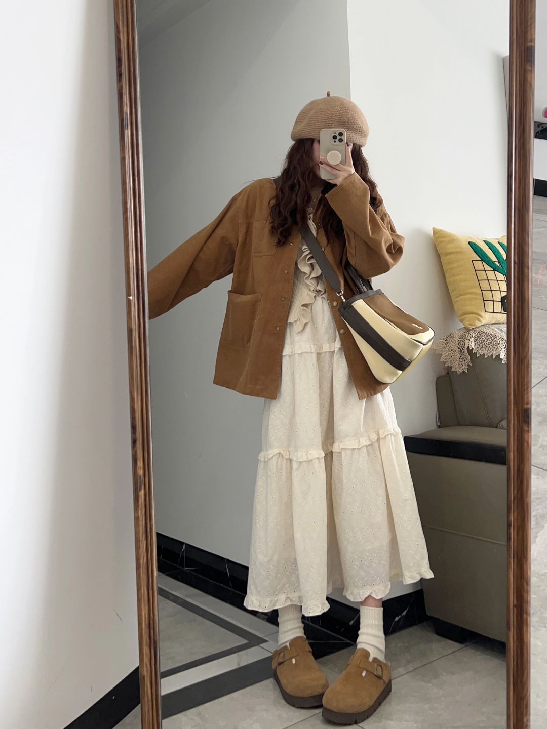 ootd·春日的韩系复古感~灯芯绒外套➕蛋糕裙