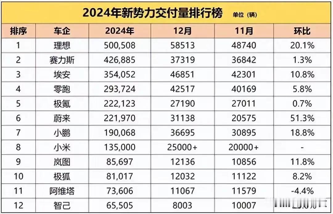 2024新能车销量排行榜