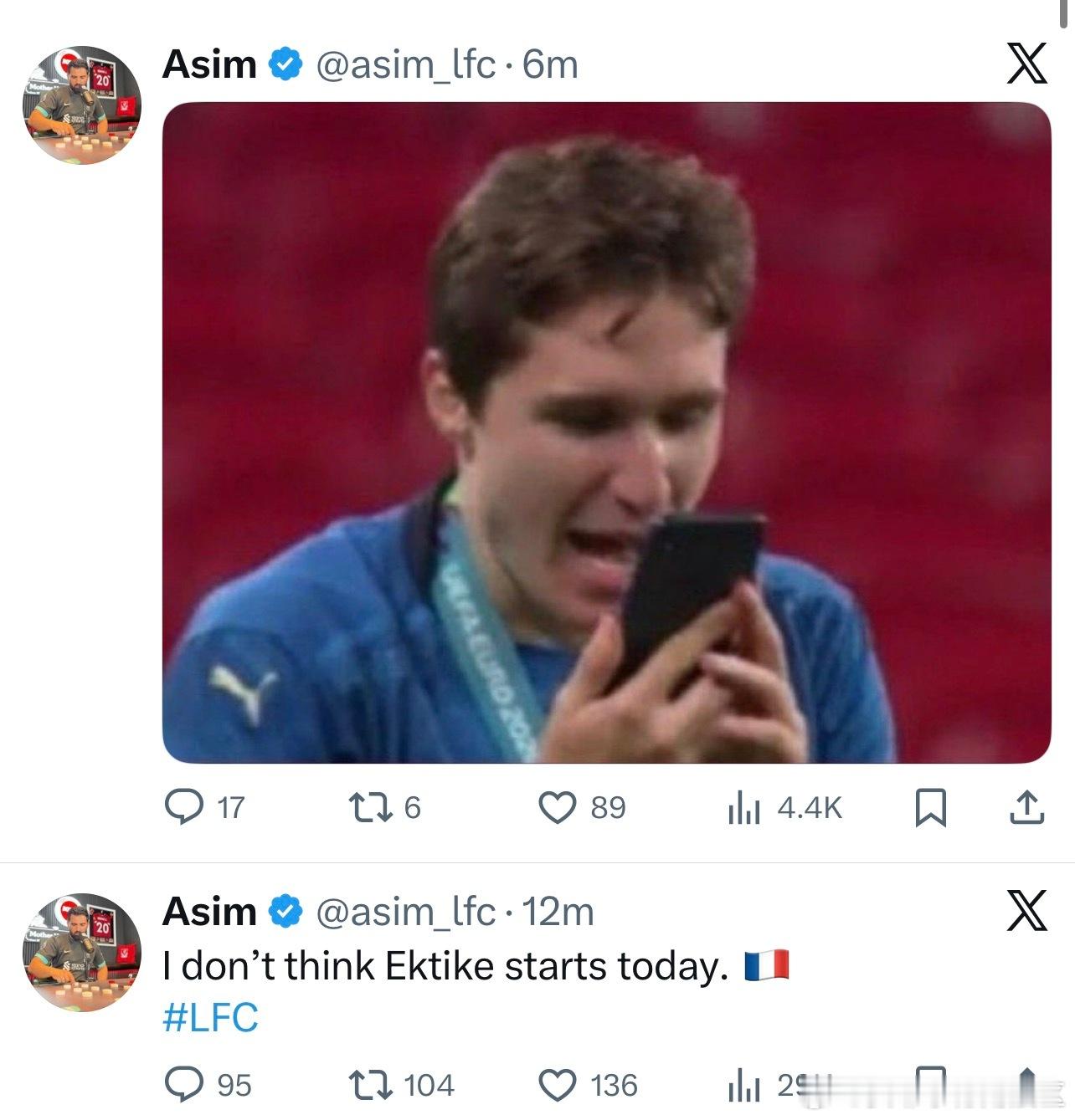 看起来是埃基蒂克替补基耶萨首发 