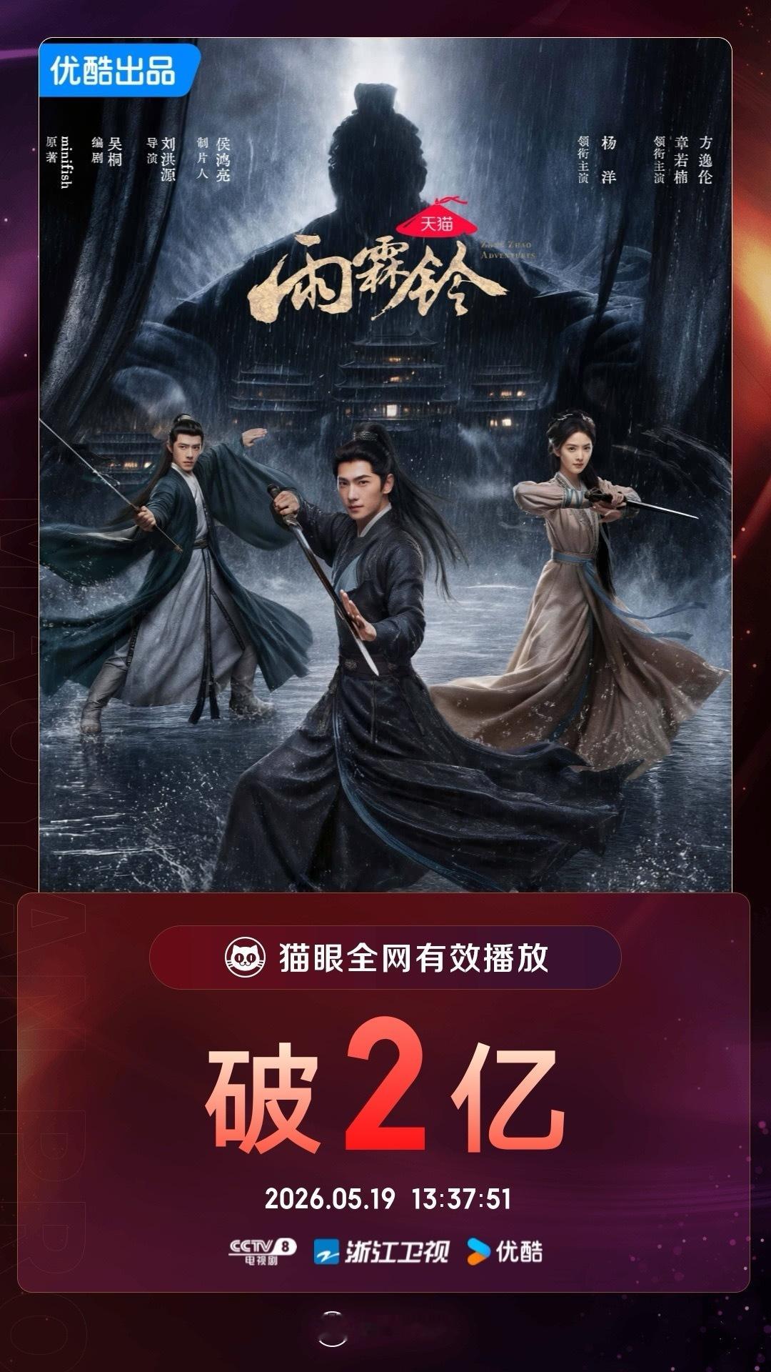 电视剧雨霖铃雨霖铃有效播放量破2亿 据猫眼专业版数据，领衔主演电视剧《雨霖铃》热