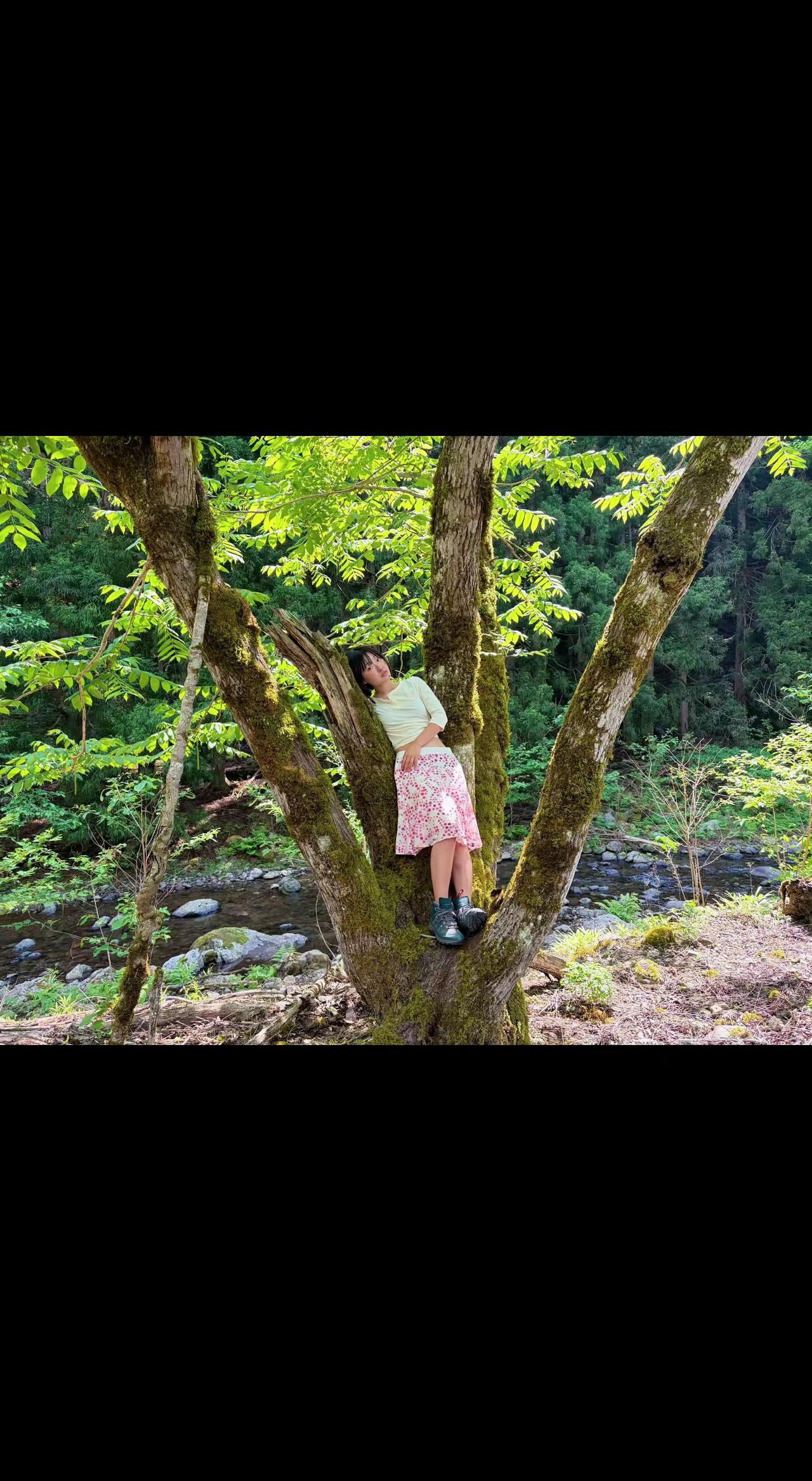 🌿树影摇晃时，她把笑声挂在了风的尾巴上🎈。阳光漏成碎金，青春是场不会落地的秋