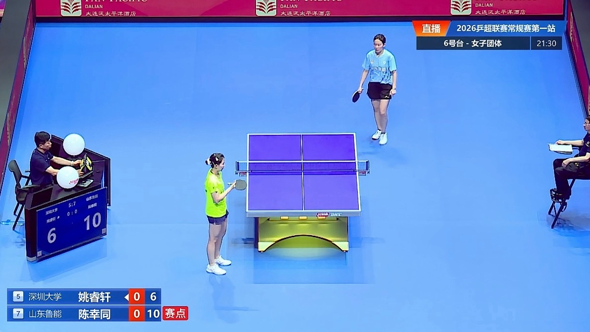 2026乒超联赛女子团体深圳大学5-8东鲁能覃予萱/姚睿轩1-2李仁思佳/胡一（