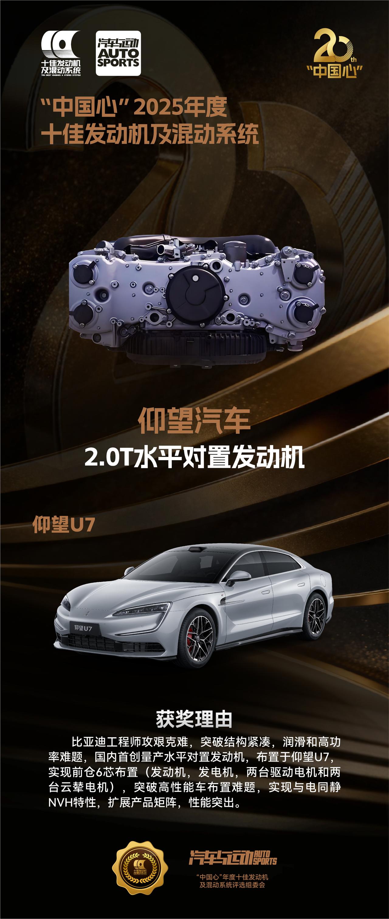 攻坚克难 极致创新
仰望汽车 2.0T水平对置发动机 
荣获“中国心”2025年